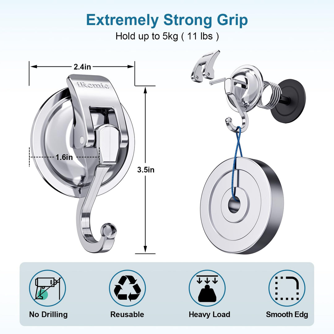 Heavy Duty Vacuum Suction Cup Hooks (2Pack) Specialized for Kitchen&amp;Bathroom&amp;Restroom Organization,