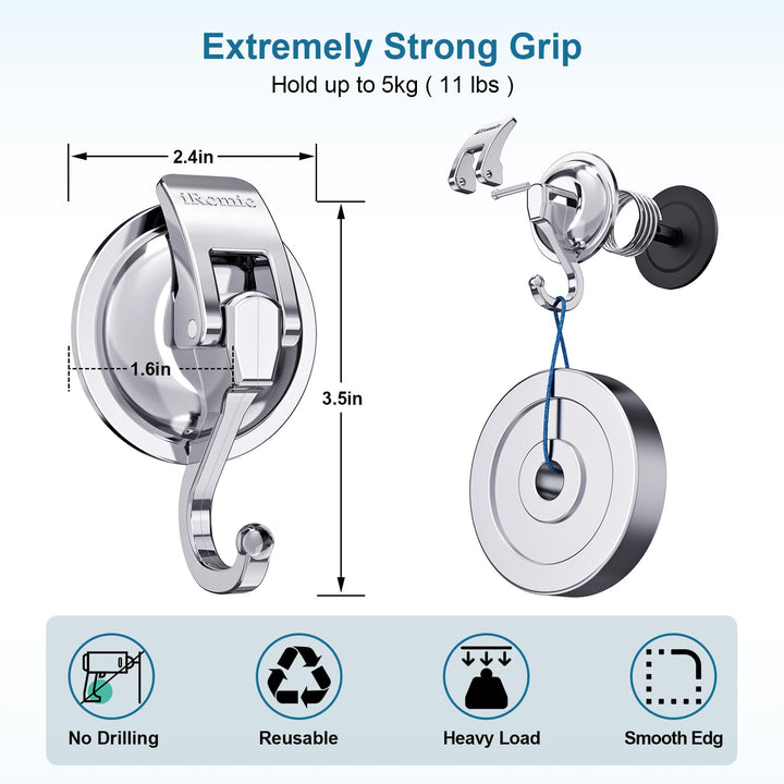 Heavy Duty Vacuum Suction Cup Hooks (2Pack) Specialized for Kitchen&amp;Bathroom&amp;Restroom Organization,