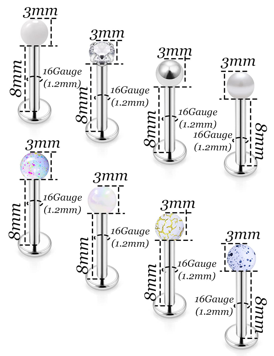 16G Lip Rings Stainless Steel Labret Monroe Lip Rings Nail Cartilage Tragus Helix Earrings Studs Ring Medusa Piercing Jewelry for Women Men 8mm