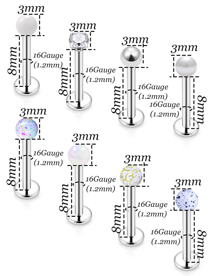 16G Lip Rings Stainless Steel Labret Monroe Lip Rings Nail Cartilage Tragus Helix Earrings Studs Ring Medusa Piercing Jewelry for Women Men 8mm