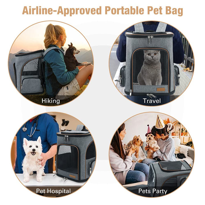 Cat Backpack Expandable Pet Carrier Backpack for Small Cats and Dogs, Airline-Approved Foldable Dog Carrier Backpack with Inner Safety Leash, Grey