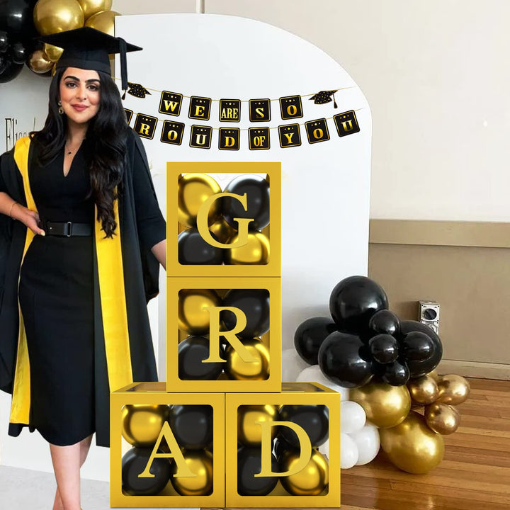 Gold Transparent Balloon Boxes with 30 Letters, includes A-Z and BABY Letters for Girl Boy Baby Shower Boxes Decorations,Sunflower Birthday,DIY Name Combination, Birthday Party Decorations