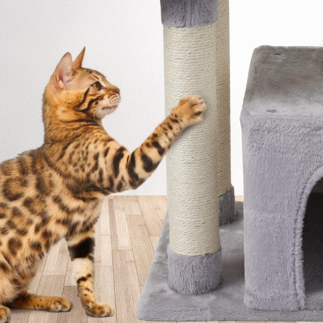 FISH&amp;NAP Cute Cat Tree Kitten Cat Tower for Indoor Cat Condo Sisal Scratching Posts with Jump Platform Cat Furniture Activity Center Play House Grey