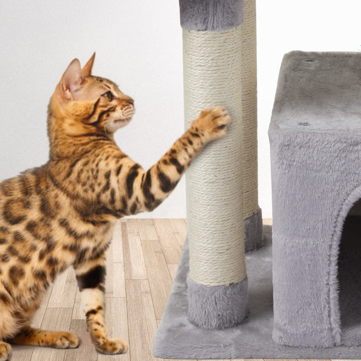 FISH&amp;NAP Cute Cat Tree Kitten Cat Tower for Indoor Cat Condo Sisal Scratching Posts with Jump Platform Cat Furniture Activity Center Play House Grey