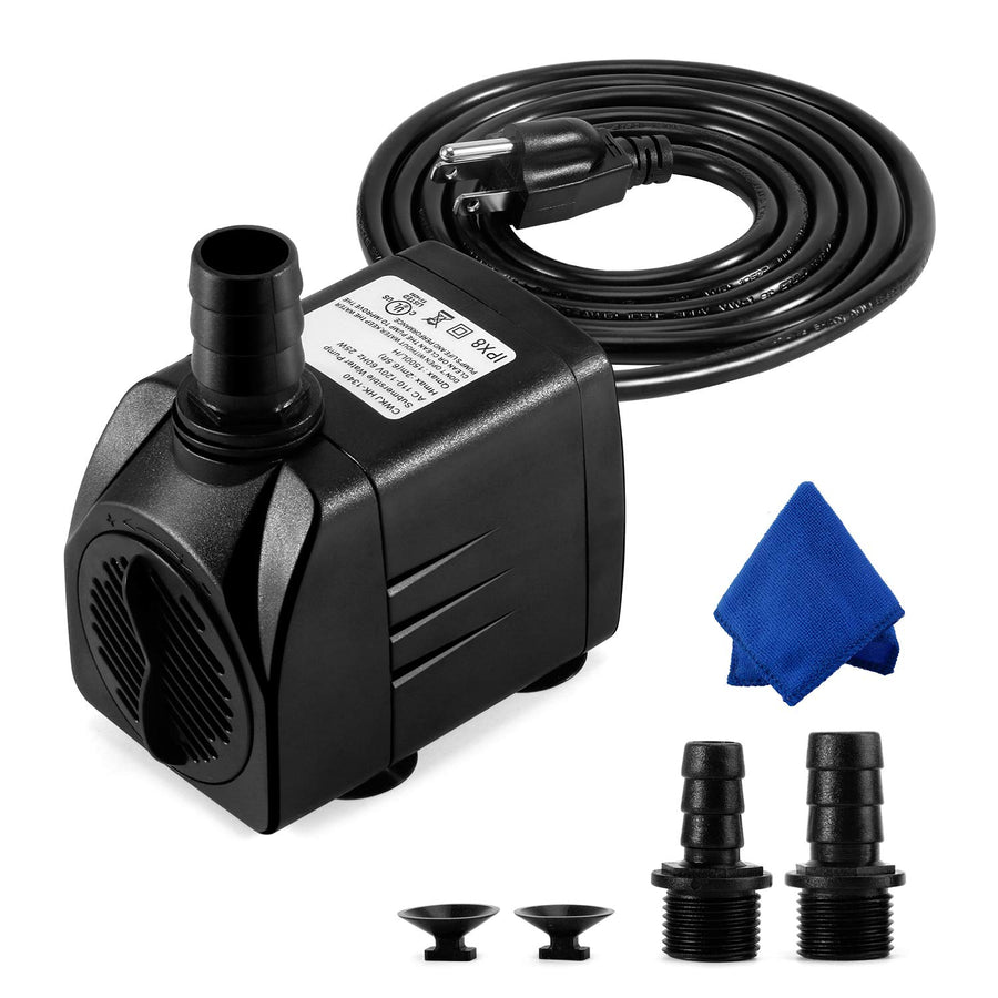 Fountain Pump, 400GPH Submersible , Durable 25W Outdoor Water Pump with 6.5ft Power Cord, 3 Nozzles for Aquarium, Pond, Fish Tank, Water Pump Hydroponics, Backyard Fountain