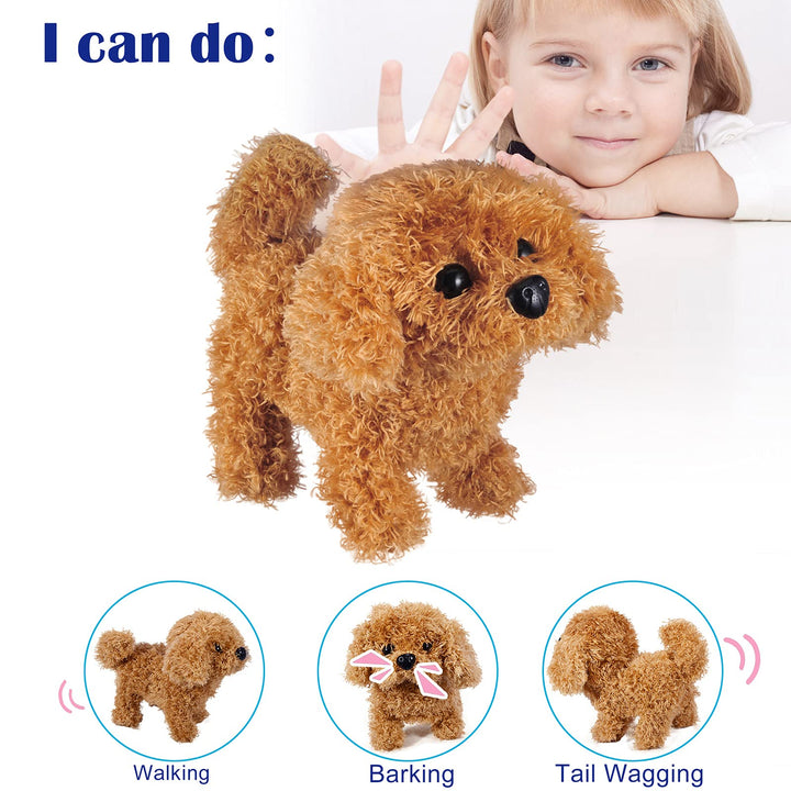 Plush Teddy Toy Puppy Electronic Interactive Pet Dog - Walking, Barking, Tail Wagging, Stretching Companion Animal for Kids Children (Teddy Dog)