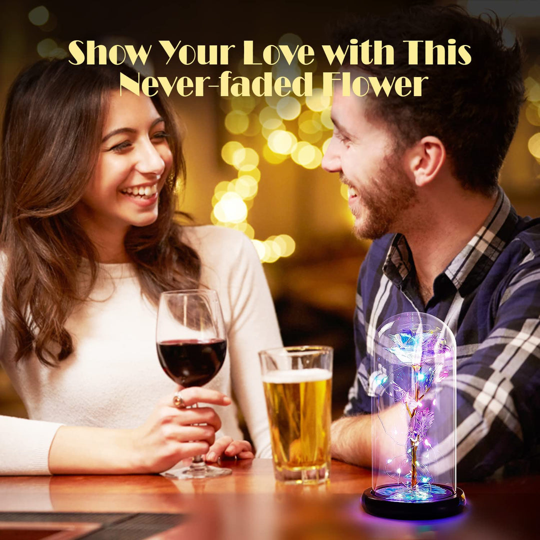 for Mom, Women Birthday Gifts for Her, Mother’s Day Rose Gifts from Daughter Son, Red Colorful Artificial Rose Flower Gift in A Glass Dome for Wife, Girlfriend, Daughter, Grandma