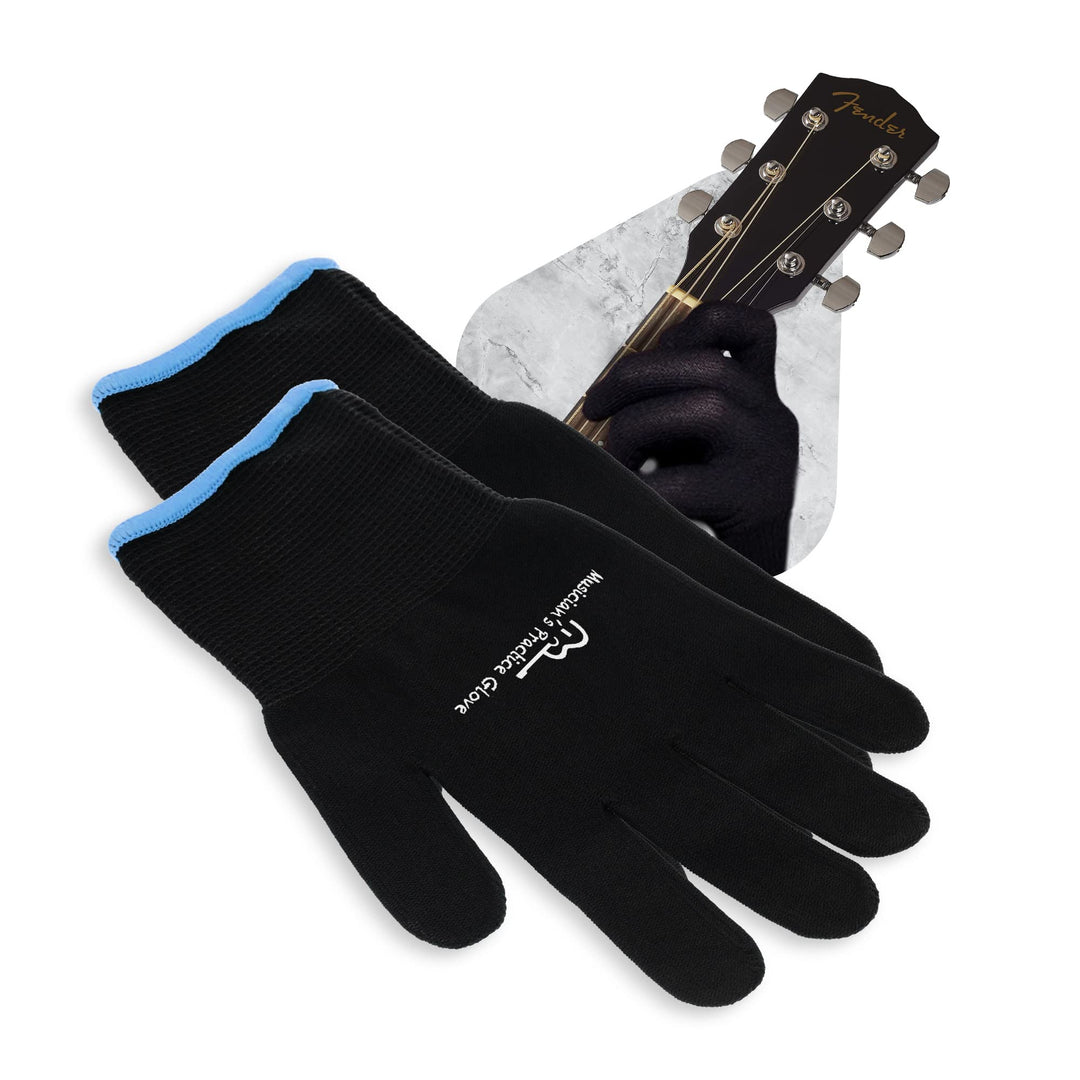 Musician&#39;s Practice Glove - 2-Pack Guitar Gloves for Men and Women, Fingertip Protectors for Playing String Instruments, Hand Issues and More, Nylon Thin Gloves for Indoor/Outdoor Gigs, Small, Black