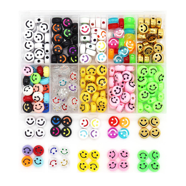 200PCS 10mm Smiley Face Beads,Acrylic Round Happy Face Loose Spacer Beads Colorful Smiley Face Charms for DIY Jewelry Bracelet Hair Accessories Earring Necklace Craft Supplies