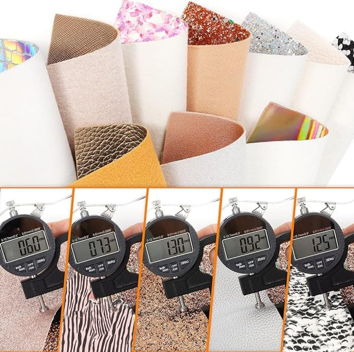 30 Pieces Random Colors Faux Leather Sheets 8X 6Inch Multiple Styles Mixed Glitter Grain Texture Embossed Pattern Printed Colored Leather for Earrings Making Hair Bow and Crafts DIY