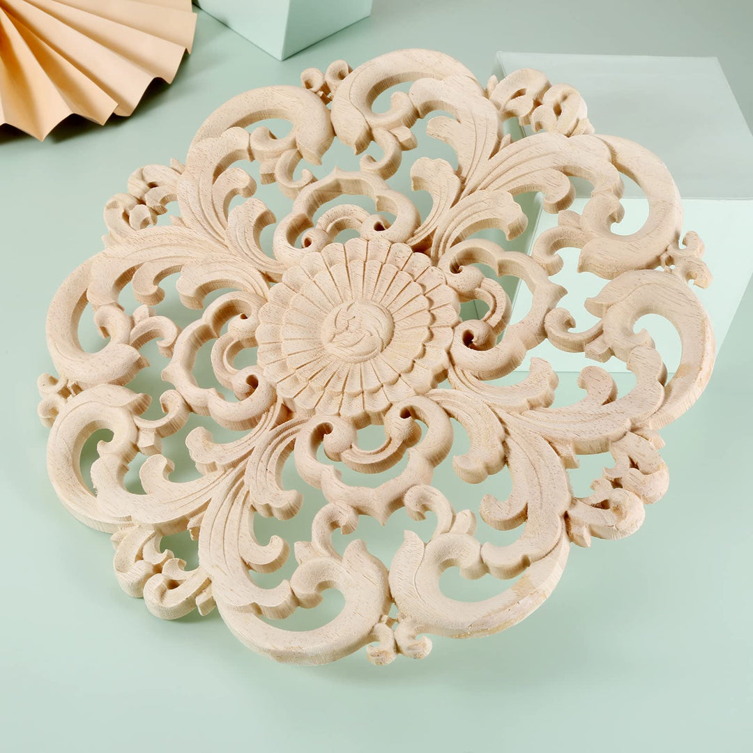 MUXSAM Round Wood Appliques Onlays, 2-Pack Unpainted Wo