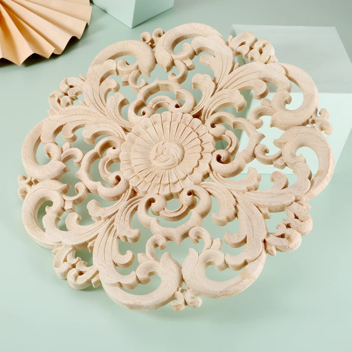 MUXSAM Round Wood Appliques Onlays, 2-Pack Unpainted Wo