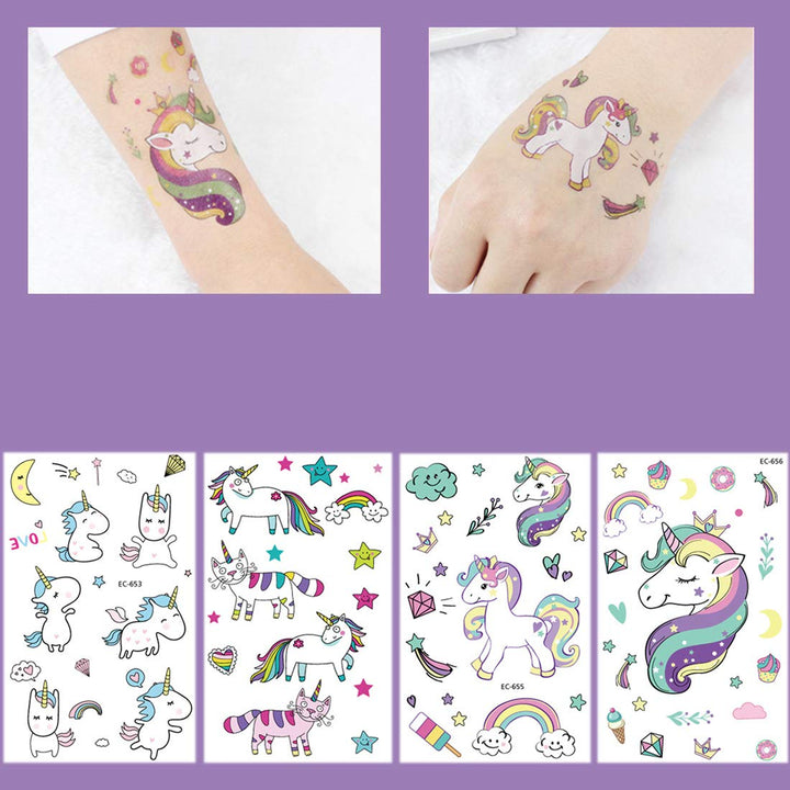 250pcs Temporary Tattoos for Kids Birthday Party - Featured 4 Series of Cute Waterproof Tattoos for Boys Girls, Dinosaurs,Spaceships,Fish,unicorn