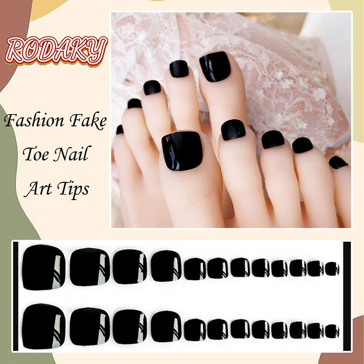 24PCS Solid Color Press On Toe Nails Glossy False Toe Nail Fashion Fake Toenails for Women Full Cover Acrylic Foot Nails Design Toenail Tips (Black)