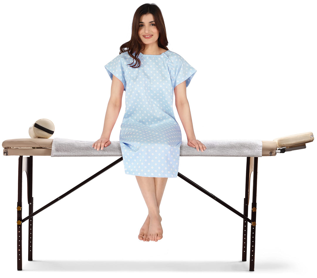 Utopia Care Women's Hospital Gown Soft Comfortable and Stylish Patient Gown, Small-Medium, Polkadots Blue