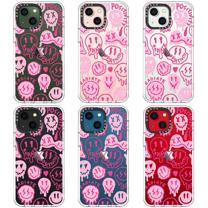 Case for iPhone 13, [Buffertech 6.6ft Military-Grade Drop Protection] [Anti Peel Off Tech] Clear TPU Bumper Phone Case Cover Design - Pink Dripping Smiles