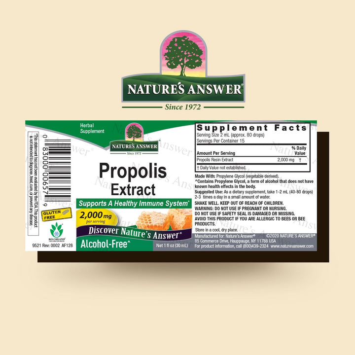 Nature&#39;s Answer Propolis Resin Extract 1 Fluid Ounce - Alcohol Free, Immune Support, Gluten Free, Made in USA, Natural Bee Product, Suitable for Everyone, Pure Herbal Extract