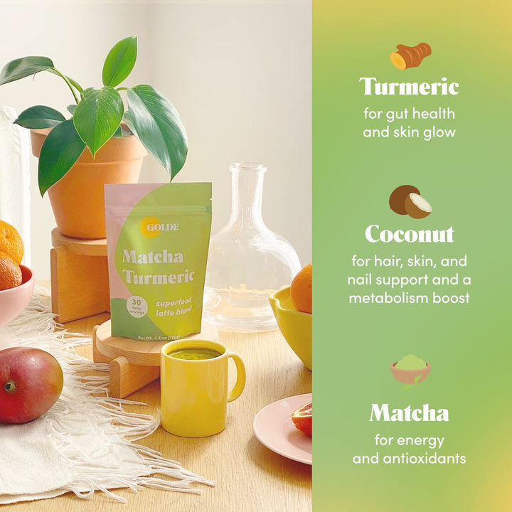 - Superfood Latte Blend - Matcha Turmeric - Plant-Based w/Turmeric, Coconut, &amp; Matcha - Stress Balance - Vegan, Keto, &amp; Sugar-Free - 30 Servings