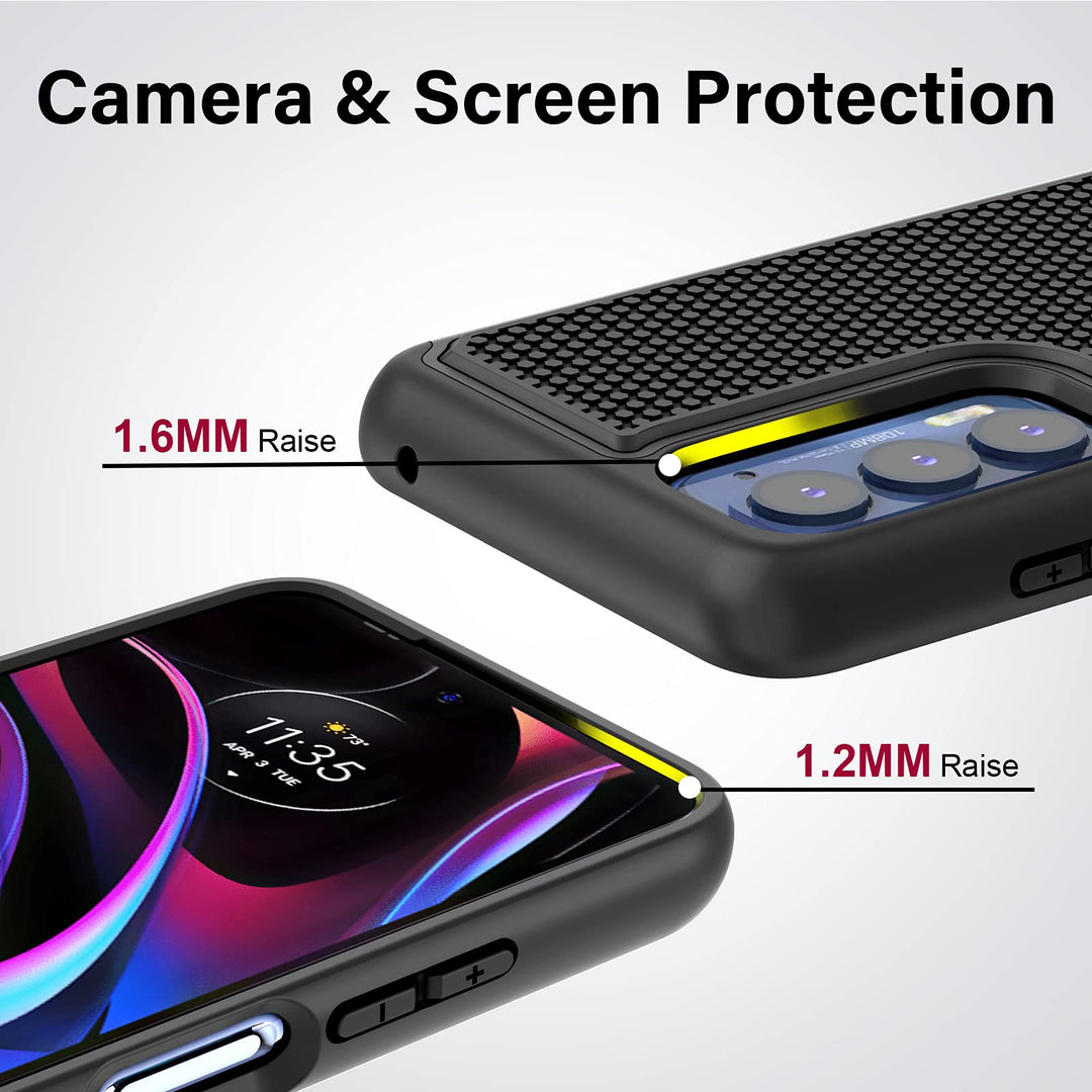 for Motorola Edge 2021 / Motorola Edge 5G UW Case: Heavy Duty Shockproof Protective Phone Case - Anti-Slip Textured Hard Cover + Soft Silicone Rubber Bumper, Military Armor Case - Black