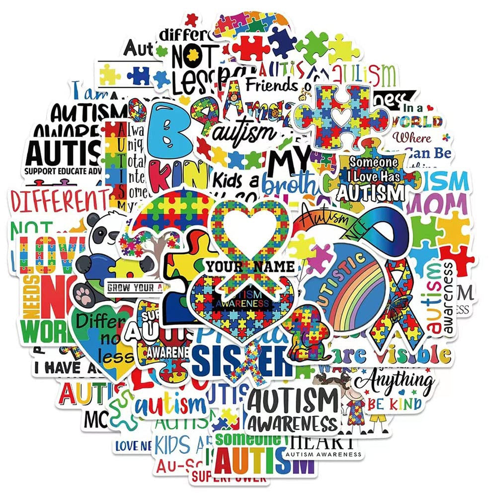 Autism Stickers |50 Pcs Autism Awareness Waterproof Vinyl Decals for Water Bottles Laptop Luggage Cup Computer Mobile Phone Skateboard Guitar Helmet Snowboard Décor