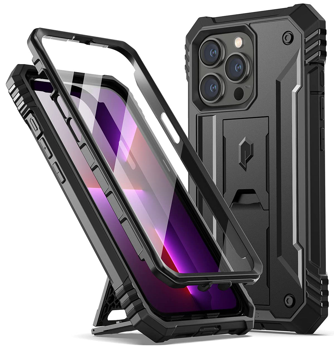Revolution Series Case Compatible with iPhone 13 Pro 6.1 inch (2021 Release), Full-Body Rugged Shockproof Heavy Duty Protective Cover with Kickstand and Built-in Screen Protector, Black