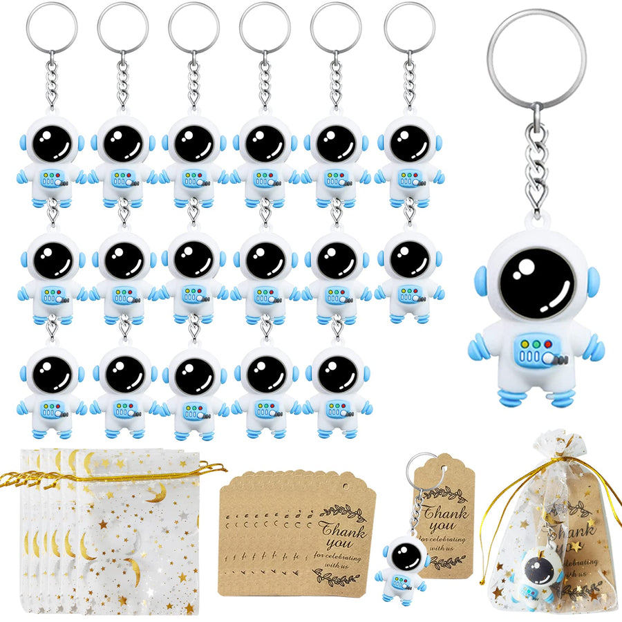Astronaut Space Party Favors 18 Sets with Astronaut Space Keychains Star Moon Organza Bags Thank You Kraft Tags for Party Supplies School Reward Birthday Wedding Baby Shower Return Present Supplies