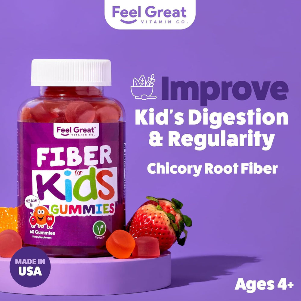 Fiber Gummies for Kids for Digestive Support | Constipation Relief for Kids | Fruity Flavored Chewable Fiber Gummies | Vegetarian Supplements | 60 Day Supply