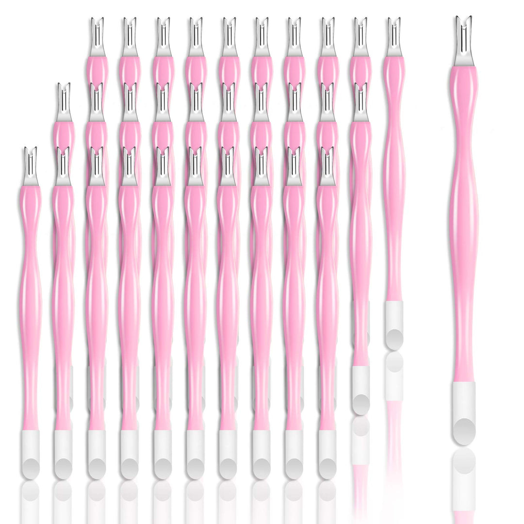 30 Pieces Nail Cuticle Trimmer Remover Plastic Handle Cuticle Pusher Rubber Nail Cleaner Double Head Dead Skin Cuticle Knife Removal Fork Nail art Tools for Girls Women and Men - Pink