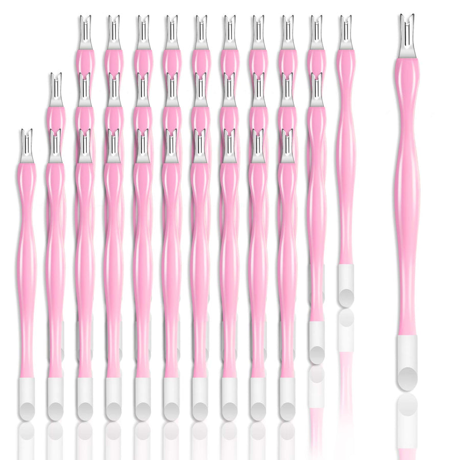 30 Pieces Nail Cuticle Trimmer Remover Plastic Handle Cuticle Pusher Rubber Nail Cleaner Double Head Dead Skin Cuticle Knife Removal Fork Nail art Tools for Girls Women and Men - Pink