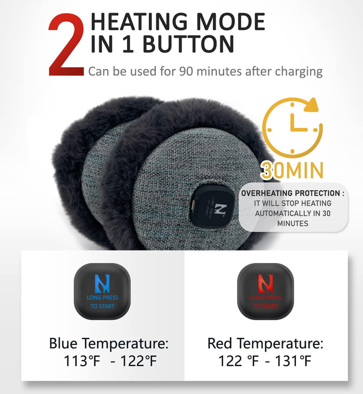 Heated Earmuffs Men &amp; Women, Heated Ear Warmer for Hiking, Running, Walking, Skiing, Camping, 30 Min Auto-off