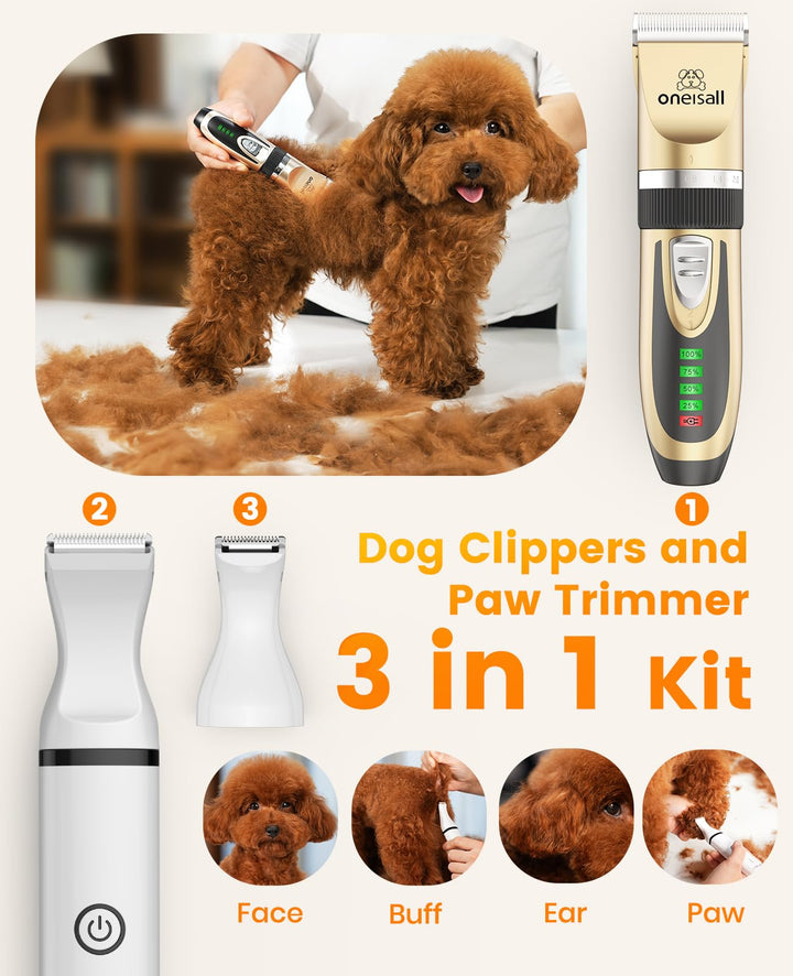 Dog Clippers and Dog Paw Trimmer Kit 2 in 1 Low Noise Cordless Dog Clippers for Grooming Pet Hair Trimmers for Small and Large Dogs Cats Animals