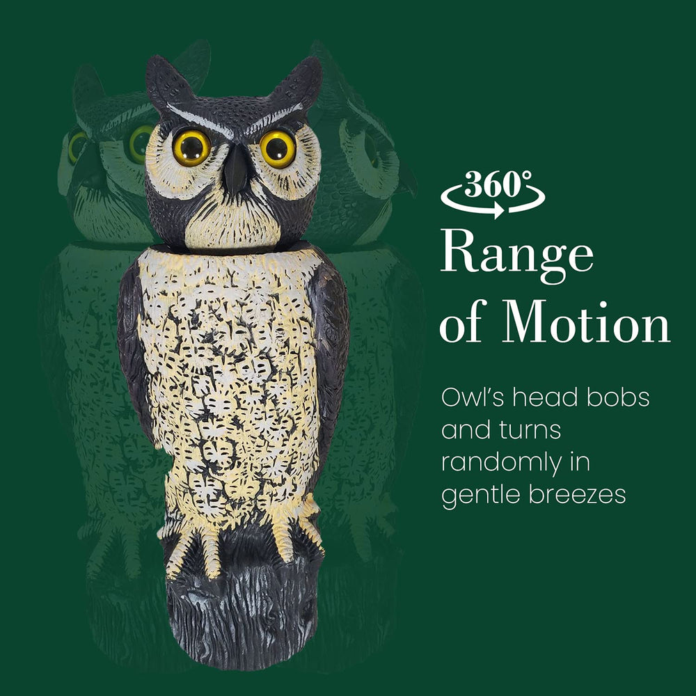 Dalen Large Rotating Head Fake Owl Decoy to Scare Birds Away - 18” Tall - Garden Scarecrow Owl with 360º Rotating Head