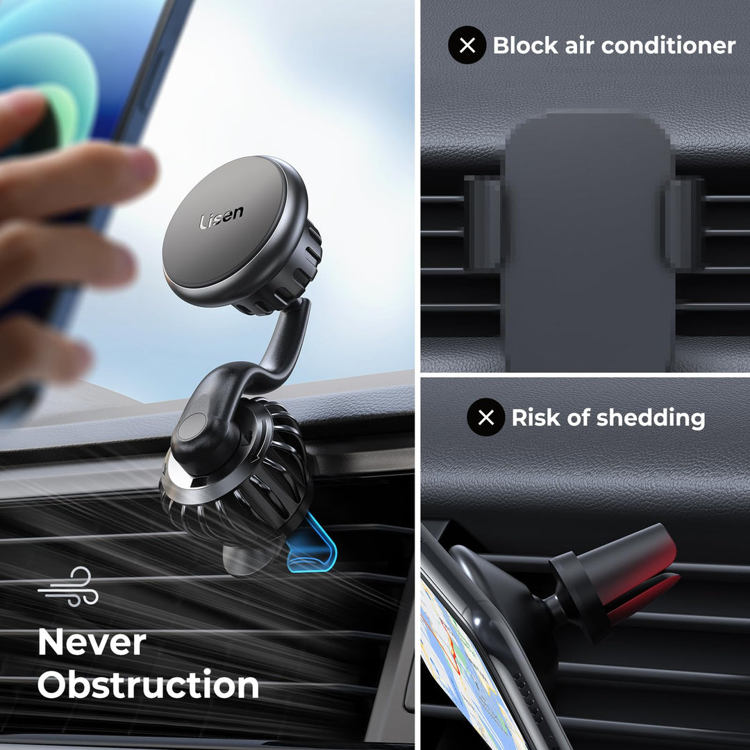 Magnetic Phone Holder for Car Mount Adjustable Phone Magnet for Car Enjoy Never Blocking Universal Air Vent Magnetic Car Cell Phone Holder Mount Fit for All 4”-13” Tablets &amp; Smartphones