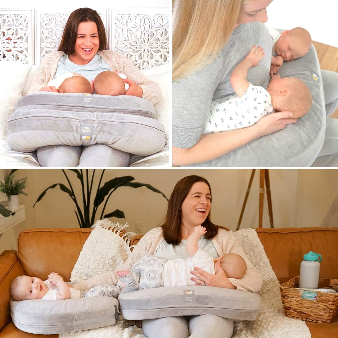 Nurse &amp; Lounge Pillow (Grey) - Breastfeeding Pillow for Twins or Two Lounge Pillows || 8 uses || XS to Plus Size Woman || Preemie 0-12+ mo Babies