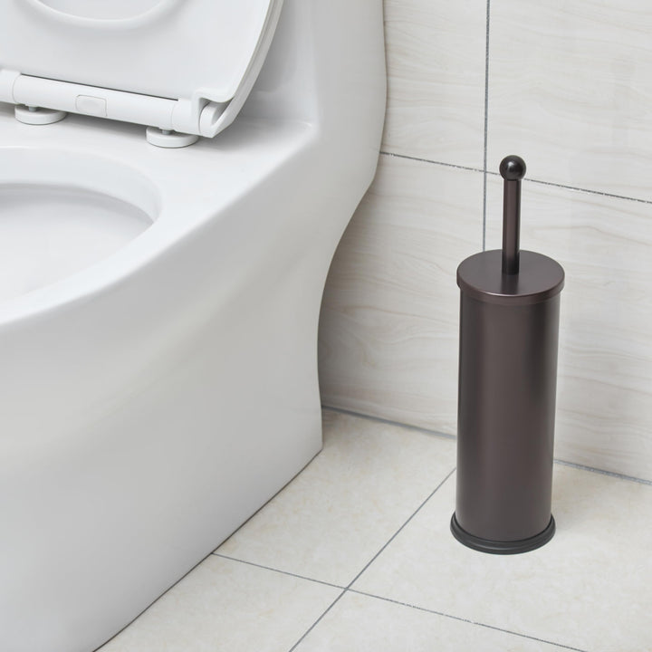 HUJI Rust Resistant Bronze Toilet Brush Holder with Lid Perfect Bathroom Bowl Cleaning Set Gift for House Warming or College Dorms Accessories (1, Bronze Toilet Brush)