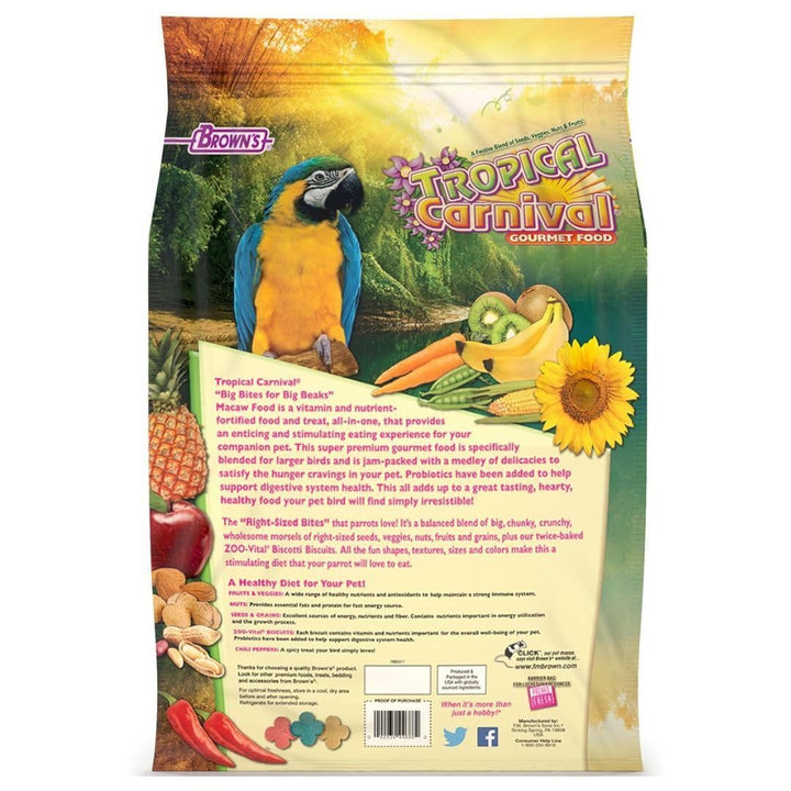 F.M. Brown's Tropical Carnival, Gourmet Macaw Food Big Bites for Big Beaks - Seeds, Veggies, Fruits, and Nuts with Probiotics - 14 lb