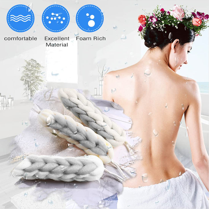 2 Packs Long Stretch Back Sponge with Rope Handles Back Scrubber Bath Shower Mesh Sponge Exfoliating Body Scrub Stretch Braided Loofah for Men and Women (Gray+Green)