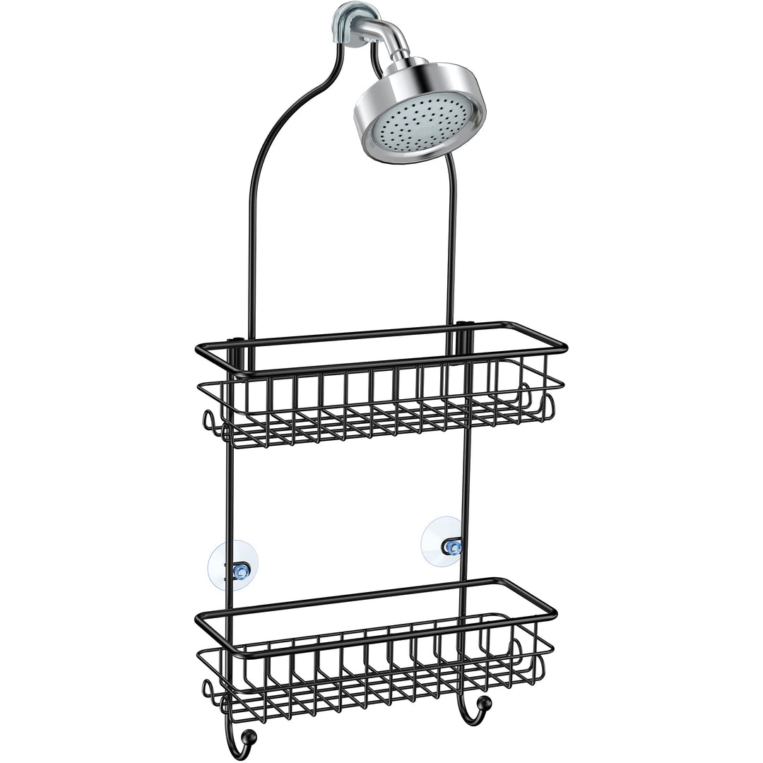 Hanging Shower Head Caddy, No Drilling, Stainless Steel Storage Rack for Toilet, Bathroom and Shower Room, Rustproof Bathroom Shower Shelf Organizer, Black