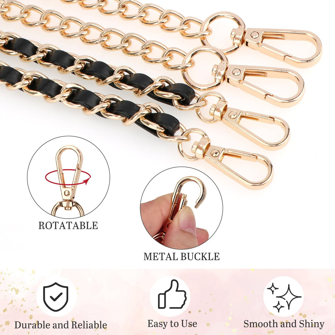 2pc Gold Plated Faux Leather Removable Clutch Chain Shoulder Straps Set