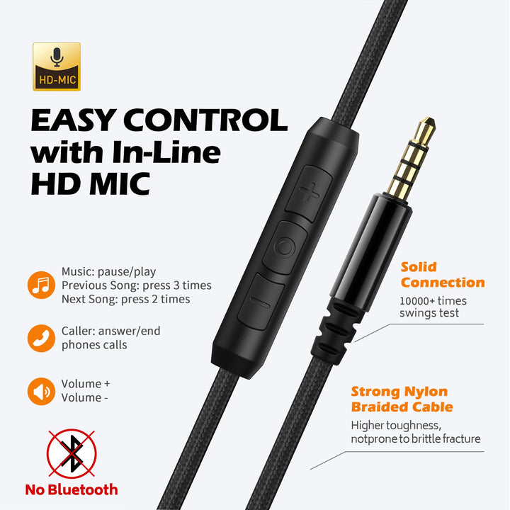 Kids Headphones, Headphones Wired with Microphone and Volume Control Folding Stereo Corded On-Ear 3.5mm Headset for Boys Girl Cellphones Tablets Chromebook Laptop Computer (Black/Orange)