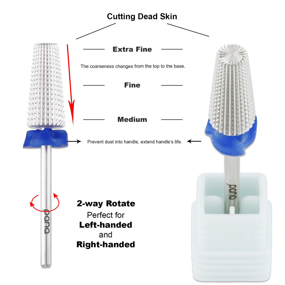 PANA Nail Carbide 5 in 1 Bit - Two Way Rotate use for Both Left and Right Handed - Fast remove Acrylic or Hard Gel - 3/32 Shank - Manicure, Nail Art, Drill Machine (Medium - M, Silver)