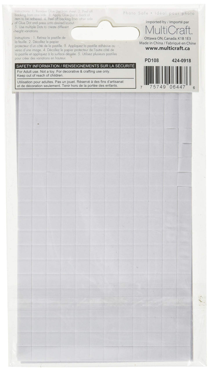 PD108 3D Pop Dots Square Dual-Adhesive Foam Mount, 1/4-Inch, 528 Per Package, White