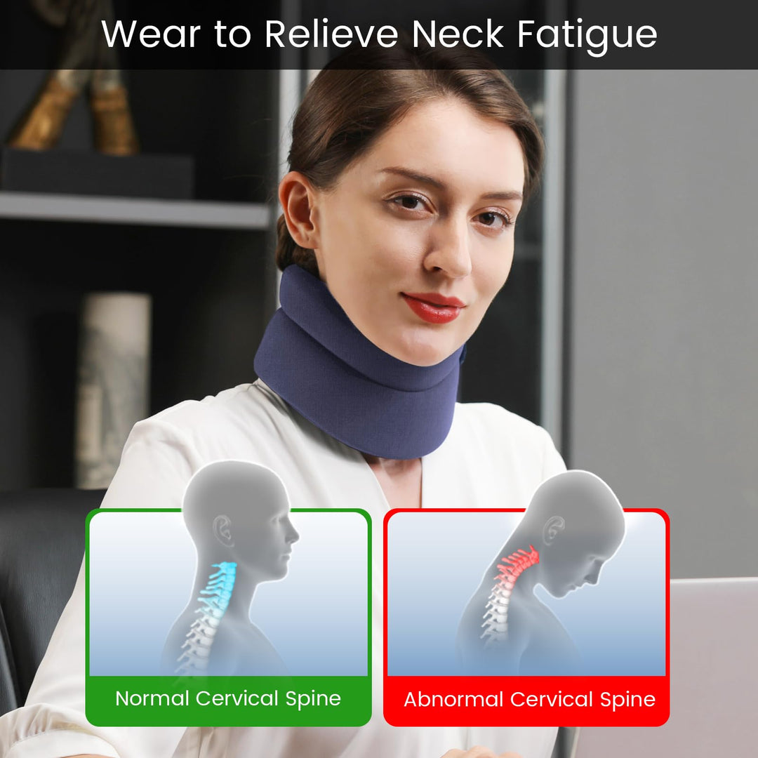 Neck Brace - Cervical Collar - Soft Neck Support Relieves Pain &amp; Pressure in Spine - Wraps Aligns Stabilizes Vertebrae &amp; Keep Warm (Blue Medium)