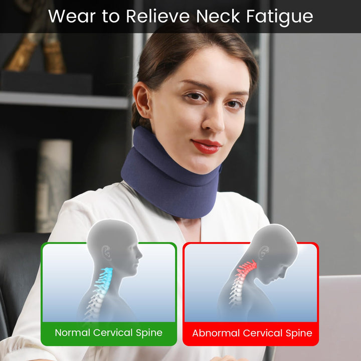 Neck Brace - Cervical Collar - Soft Neck Support Relieves Pain &amp; Pressure in Spine - Wraps Aligns Stabilizes Vertebrae &amp; Keep Warm (Blue Medium)