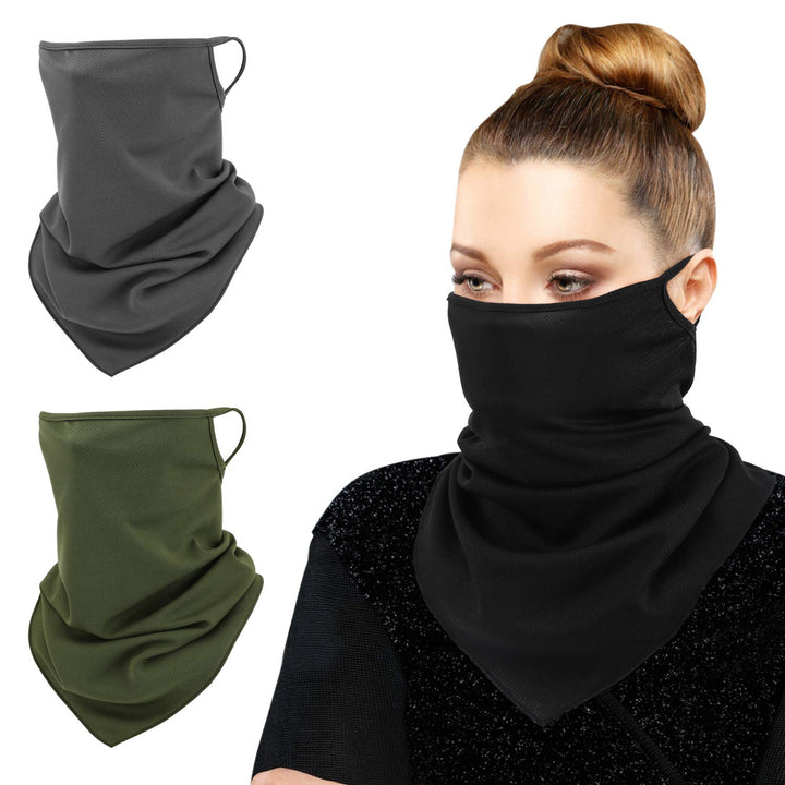 Scarf Mask Bandana with Ear Loops 3 Pack, Neck Gaiter Balaclava UV Sun Protection Face Mask for Dust Wind Outdoors Motorcycle Cycle Bandana Headband for Women Men, Black &amp; Indigo &amp; Wine Red