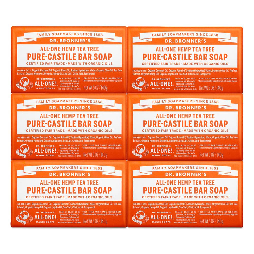 Dr. Bronner&#39;s Magic Soaps Pure-Castile Soap, All-One Hemp Tea Tree, 5-Ounce Bars (Pack of 6)