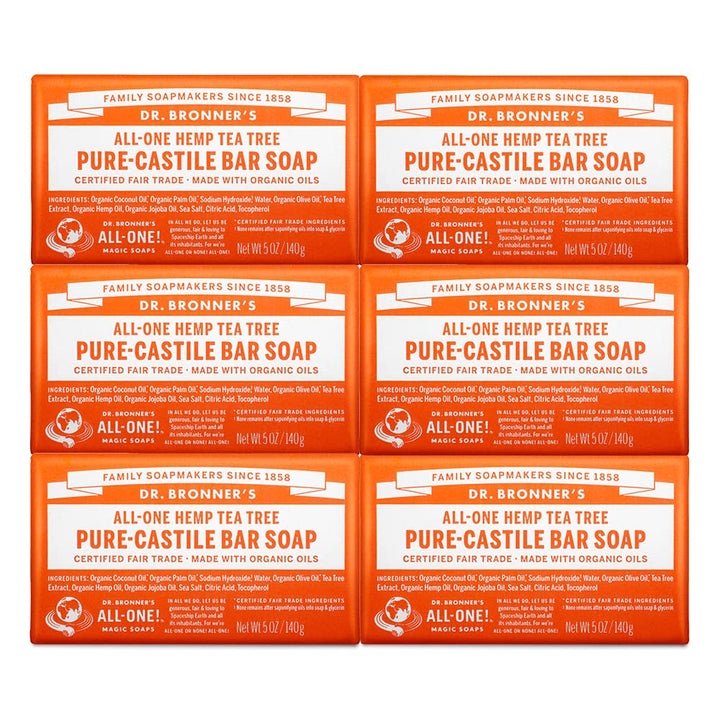 Dr. Bronner&#39;s Magic Soaps Pure-Castile Soap, All-One Hemp Tea Tree, 5-Ounce Bars (Pack of 6)