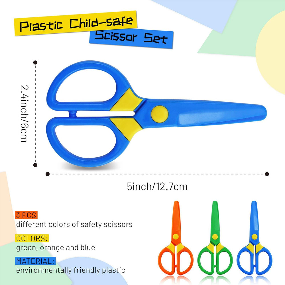 Plastic Child-Safe Scissor Set, Toddlers Training Scissors, Pre-School Training Scissors and Children Art Supplies(3pcs) Multicolored