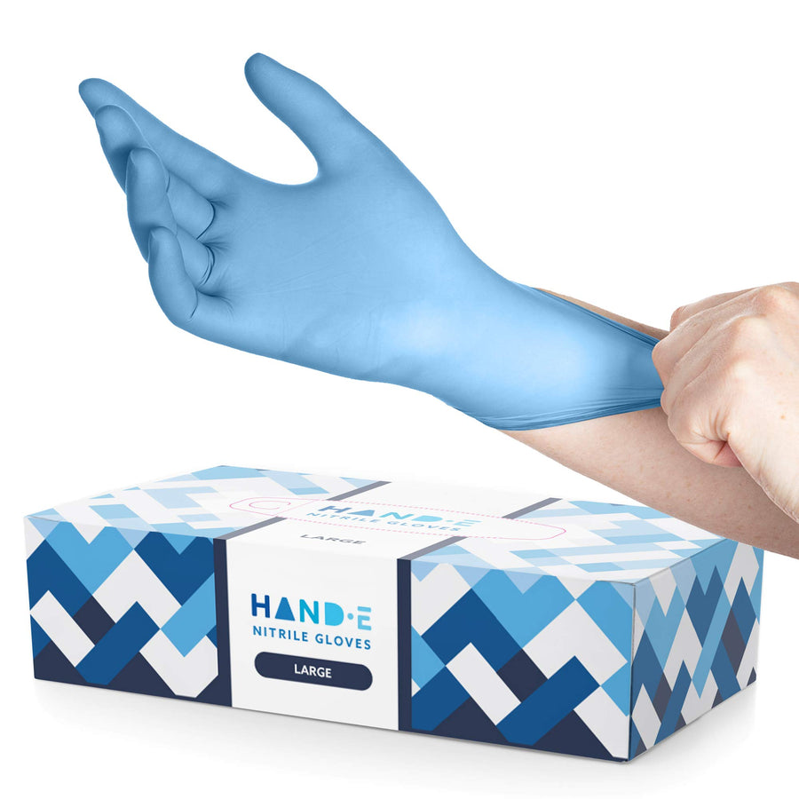 Hand-E Disposable Blue Nitrile Gloves Large - 100 Count