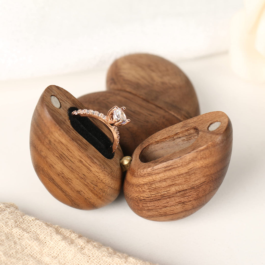 Wooden Ring Box Heart Shaped Ring Box for Wedding,Proposal,Engagement Ring Box,Wood Ring Case Wood Ring Holder Gift (True Love Eternal Black Walnut)